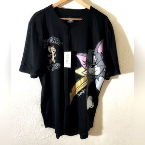 Tom & Jerry Button Down Jersey  Black Size XL NWT